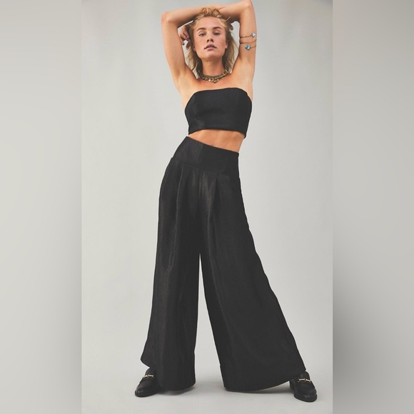Free People Pants - Free People Evelyn Set Size Small in Black Satin